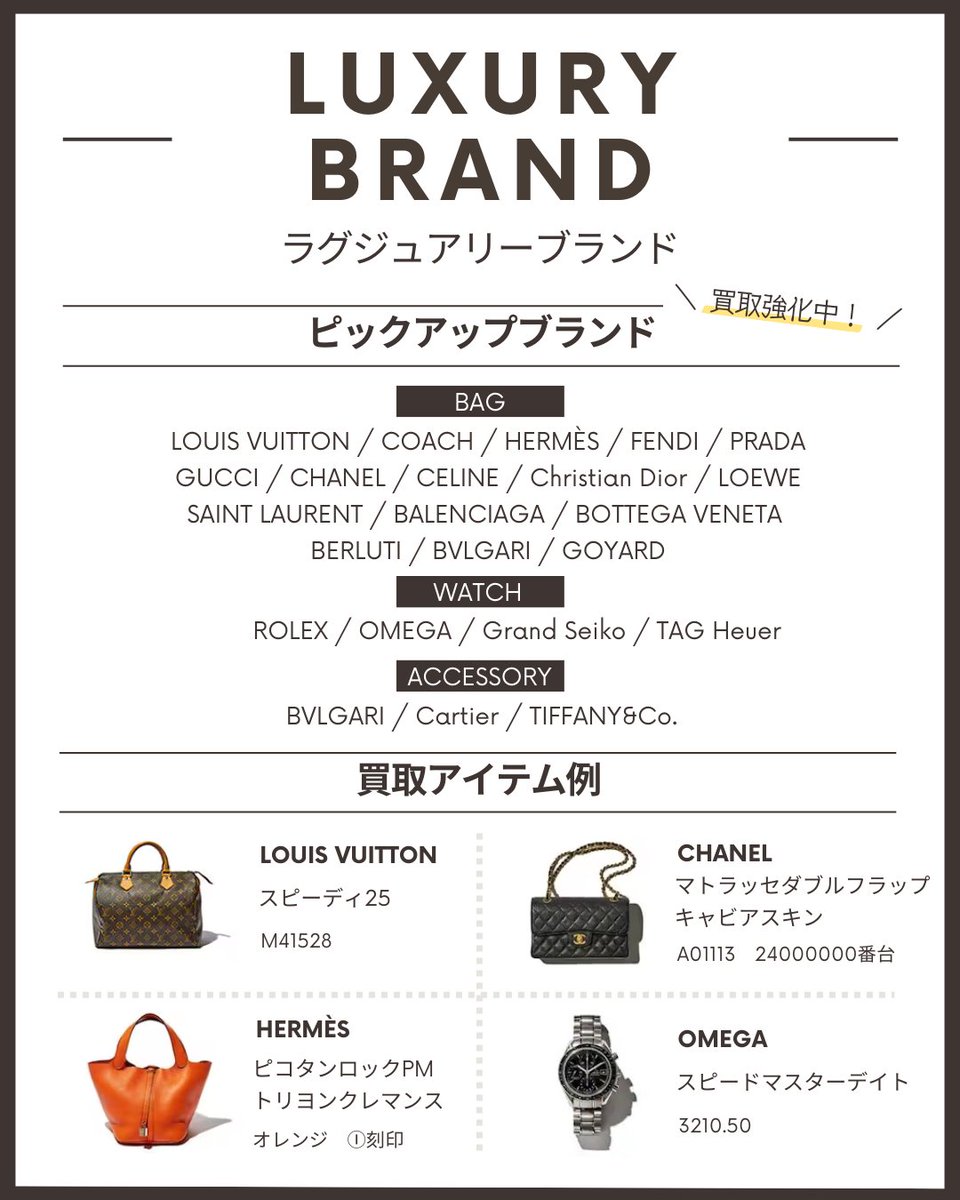 レディース＆ラグジュアリー】 買取強化ブランド カテゴリ別