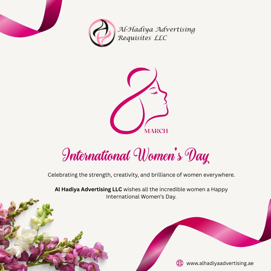 AlHadiyaUAE's tweet photo. Celebrating the strength, creativity, and achievements of women everywhere. 🌸

Al Hadiya Advertising LLC wishes all the incredible women a Happy International Women’s Day.

#InternationalWomensDay #WomensDay #WomenEmpowerment  #CorporateGifting #AlHadiyaAdvertisingLLC https://t.co/mh2JtnkO33
