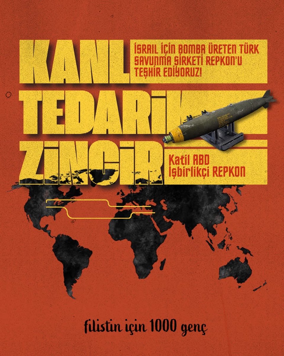 bingencfilistin's tweet photo. KATİL ABD, İŞBİRLİKÇİ REPKON!

ABD'de bulunan iştiraki, İsrail için bomba üreten Türk savunma şirketi REPKON'u teşhir ediyoruz.

ABD Dışişleri Bakanlığının "ulusal güvenlik çıkarları" doğrultusunda İsrail'e satılmasına onay verdiği bombaları Türk savunma şirketi REPKON'un ABD'deki iştiraki Repkon USA üretiyor. 

Repkon USA ayrıca İsrail'in, Gazze'deki soykırımda en çok kullandığı bomba olan MK-80'in de üreticisi.

ABD ve İsrail'in, Filistin'deki soykırımın ardından şimdi de İran halkına yönelik gerçekleştirdiği katliamlara bomba üreten işbirlikçilerin bu topraklarda yeri yok. 

Eli kanlı soykırımcılarla işbirliğine devam eden Türkiye sermayesine karşı mücadeleyi büyütmeye devam edeceğiz.