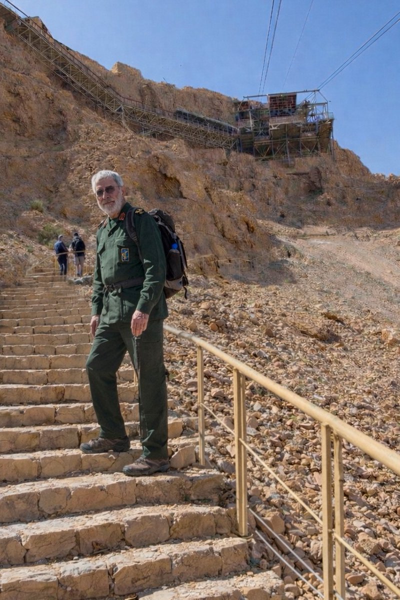 In a million years I never thought I'd be hiking Masada with IRGC commander Esmail Qaani. But here I am. Esmail can't stop talking about how inspired he is by the Jewish people's grit and determination.  
(Photo credit: David Keyes)