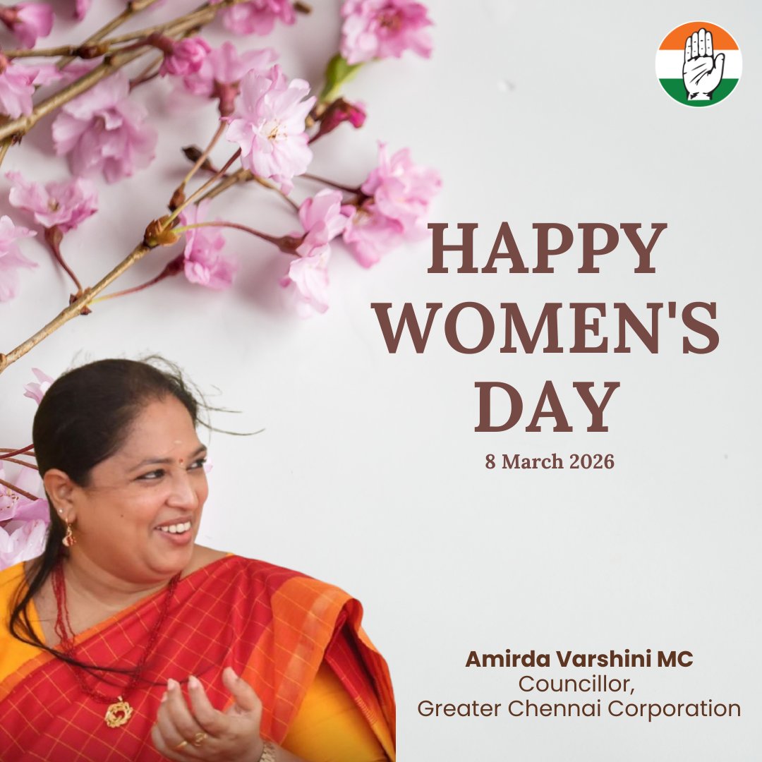 AmirdaVarshini1's tweet photo. Happy #InternationalWomensDay2026 to all the inspiring women who lead with strength &amp; dedication. Your contributions to our families, our workplaces and our society make the world a better place. Let’s continue to empower each other &amp; break every ceiling.

@RahulGandhi @mkstalin https://t.co/Be2DfWaNGI