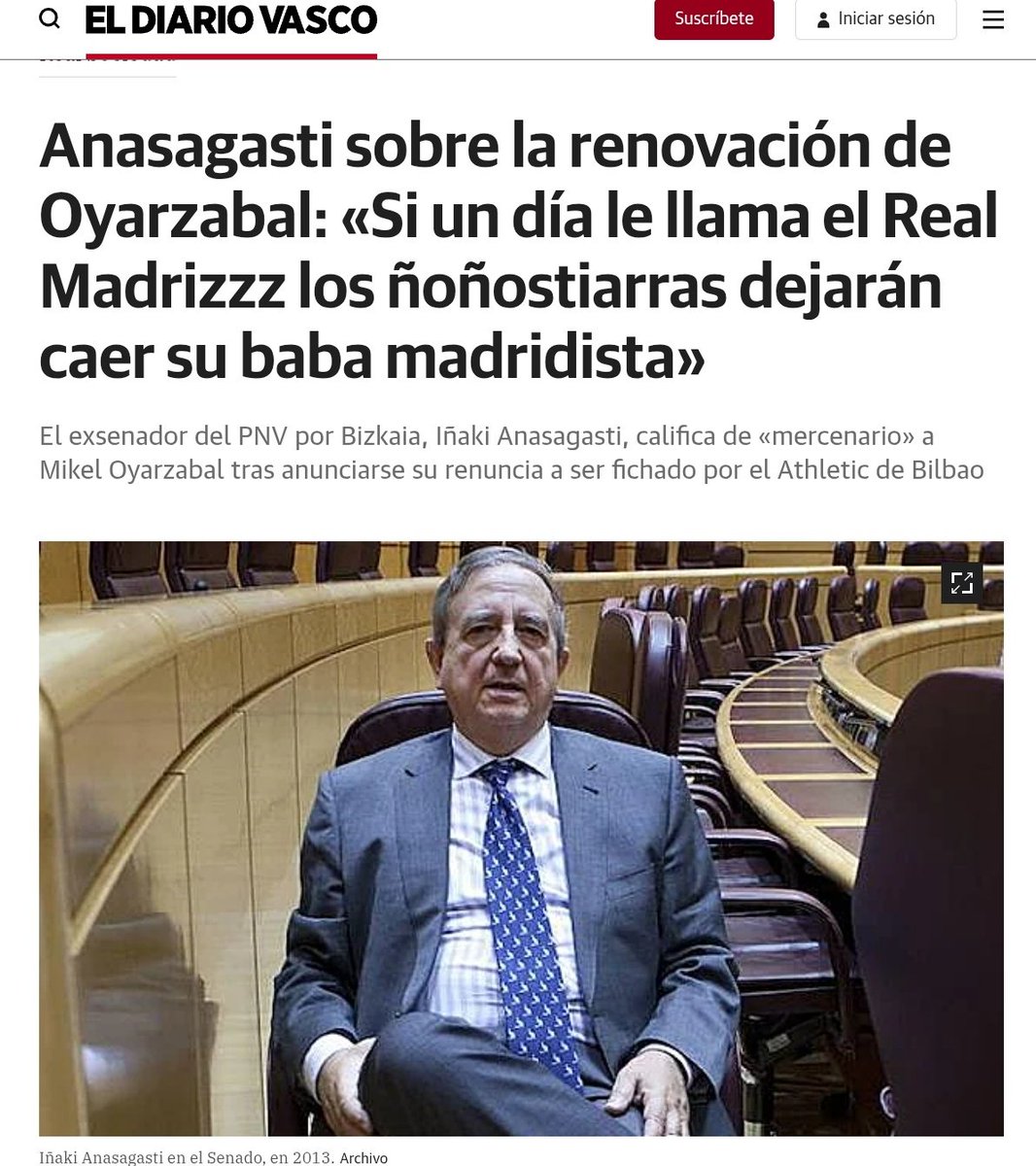 Pues claro que es algo más que futbol. Es sumision y cada vez mas gente en Gipuzkoa se está dando cuenta.
Cuantos ofendiditos con   lo " de  bilbaino el que no vote" se alarmaron con las boutades de este personaje? Como es posible que un senador hable asi de una ciuda vasca