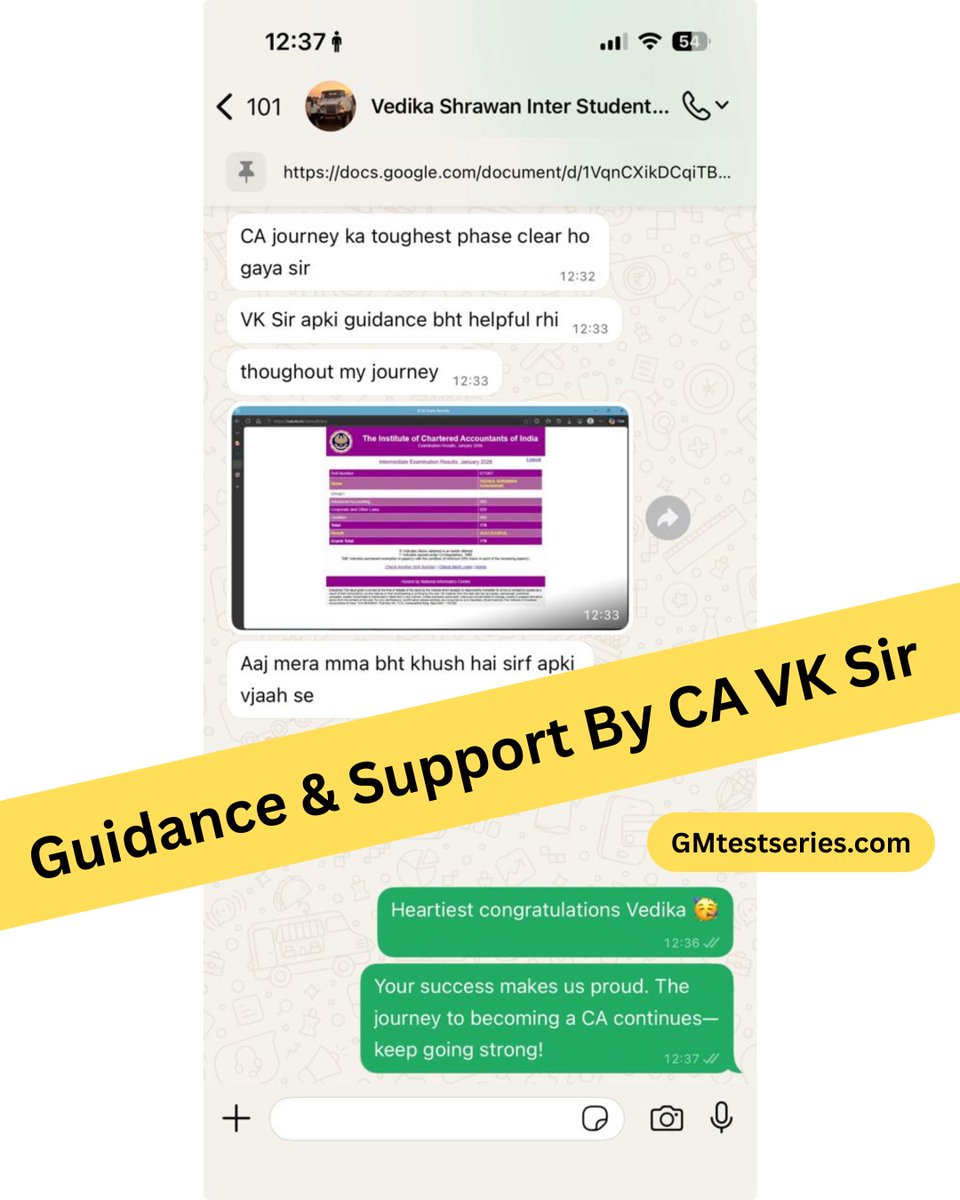 CAtestseries's tweet photo. GM Test Series students did it again. 📷 500+ Students cleared, Multiple AIRs, and a 72% success ratio. 📷

CA VK Sir’s ICAI Preparation Tips  https://t.co/oXmvlGpqlZ  
YouTube Channel: https://t.co/3BtCde5cc1  
Download our app: https://t.co/GCCwnOshJU
https://t.co/T5HWKccqf6 https://t.co/ma7yCFxmqc