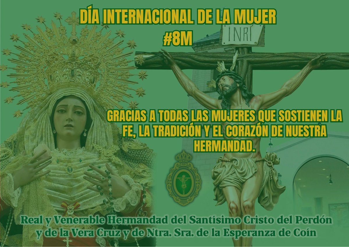 CoinVeraCruz's tweet photo. 💚 𝟖𝐌
Hoy reconocemos la fuerza, la fe y la entrega de las mujeres de nuestra hermandad: nazarenas, portadoras, mantillas, camareras, …, y tantas hermanas que sostienen tradición, devoción y futuro.Gracias por tanto. 
#8M #DiaInternacionalDeLaMujer #HdadVeraCruzCoín https://t.co/VWfLXs4fmC