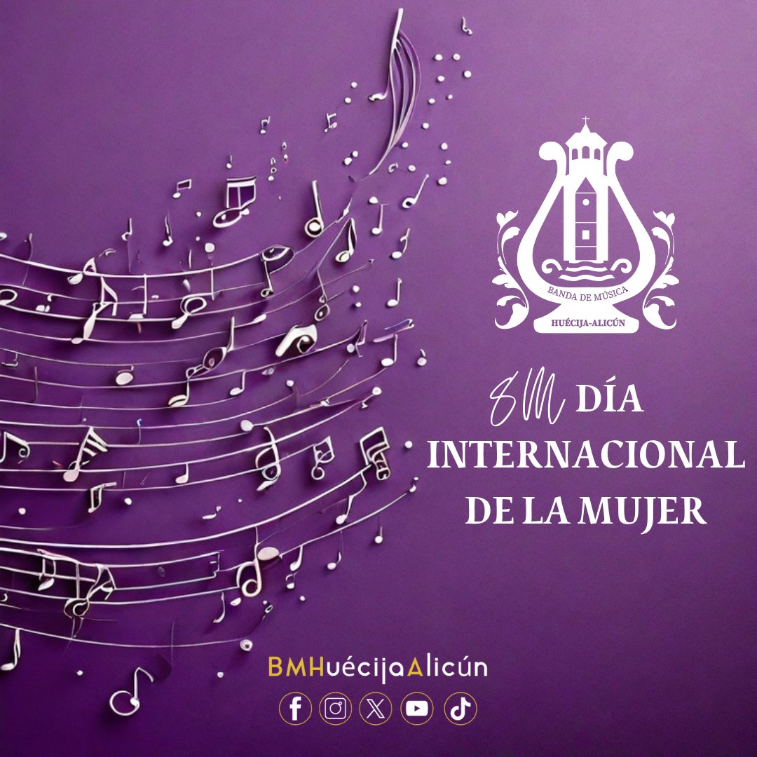 BMHuecijaAlicun's tweet photo. 💜 DIA INTERNACIONAL DE LA MUJER 💜

Feliz día de la mujer, especialmente a todas nuestras componentes, que por suerte son muchas! 🎶🎶

#8M #8Marzo2026 #DiaInternacionalDeLaMujer #BMHA2026 https://t.co/bMNUI1jfan