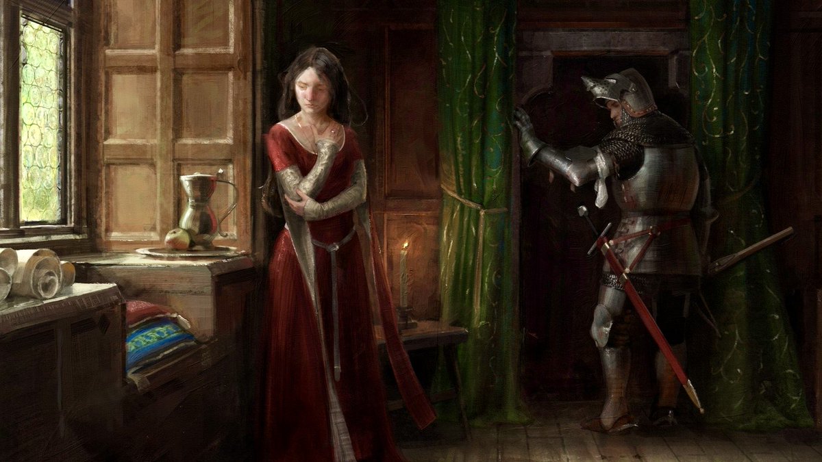 mathewknew's tweet photo. Feeling inspired, I tried staging in-game this beautiful artwork by @WarhorseStudios Art Director, Viktor Höschl, though replaced the lady subject with Sir Hans. https://t.co/XwMlvIYWW6