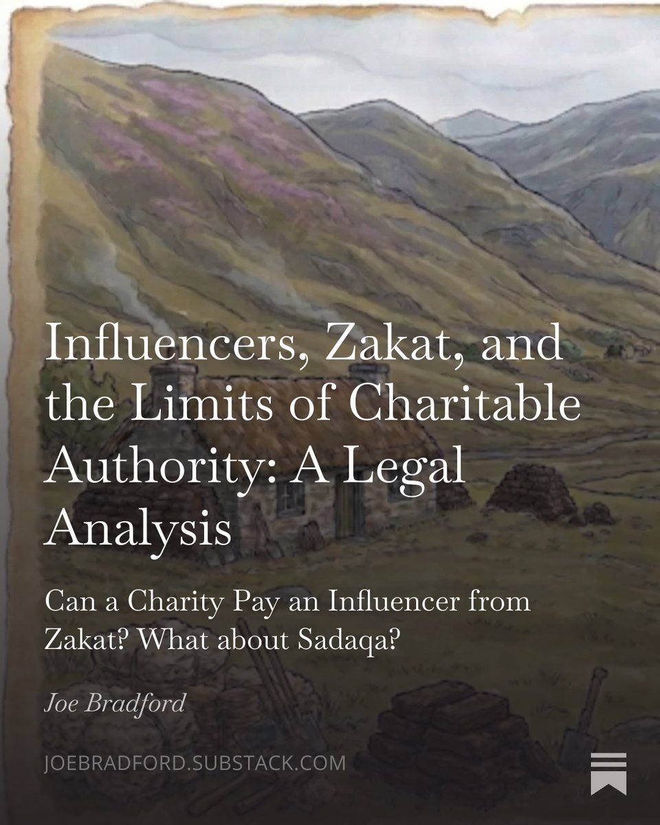 joebradford's tweet photo. Charities have been paying influencers a percentage of donated funds, including zakat, to solicit on their behalf. The donor is not told. He gives $100 believing $100 will reach the poor. In reality, depending on the influencer’s fee, only $80-$95 reaches the poor while $5-$20 goes to the influencer. His zakat obligation was for $100. Only part of that arrived.

The analysis that follows examines this arrangement under three frameworks: