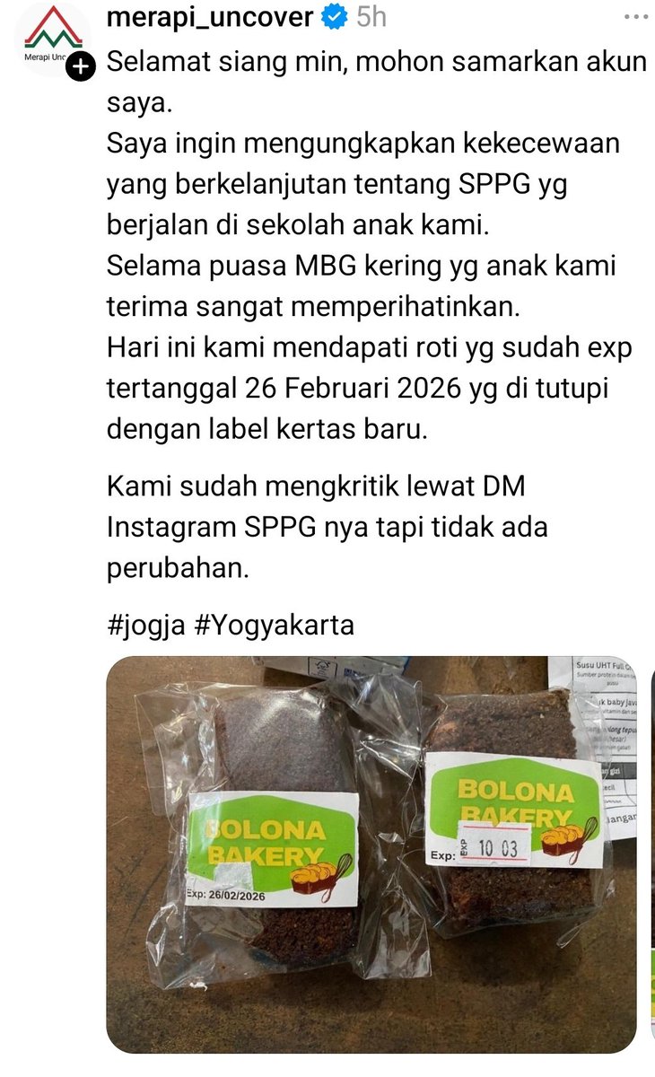 Tanggal roti expired ditutupin label.
Tertulis: 26 Feb 2026
Diganti: 10 Maret 
Cc: <a href="/merapi_uncover/">Merapi Uncover</a>