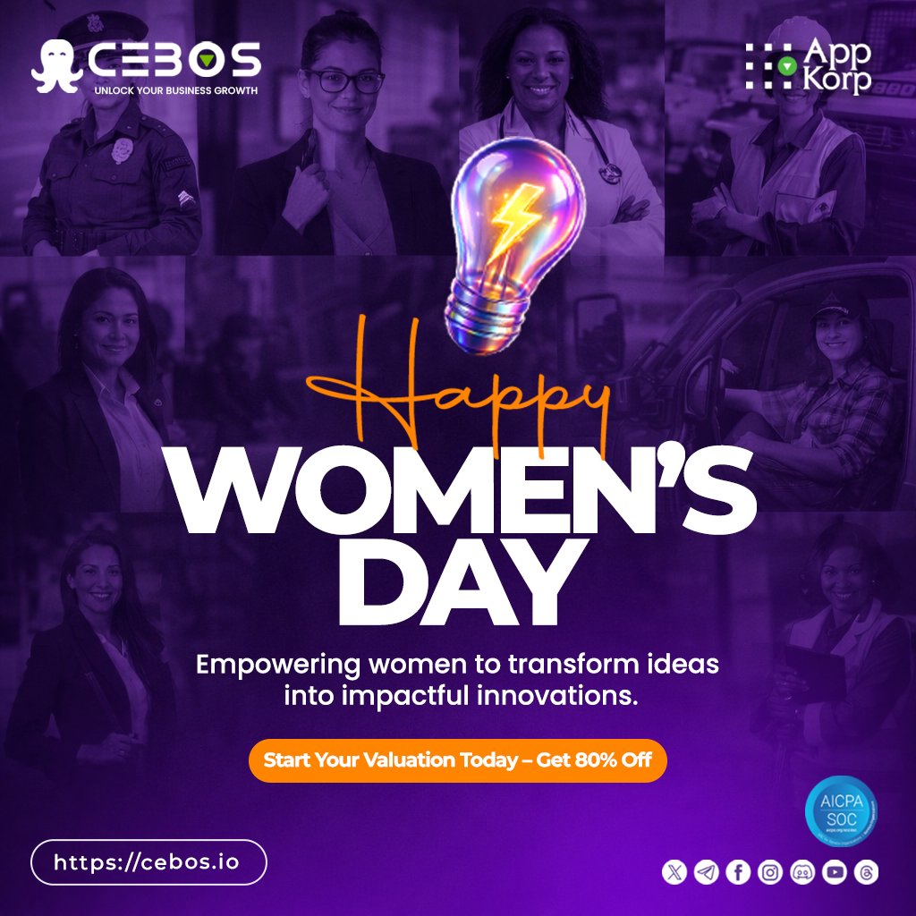 _cebos's tweet photo. Women everywhere are turning bold ideas into powerful ventures.
This Women’s Day, take the next step toward building something meaningful.
Get your first premium valuation at 80% OFF: https://t.co/TFT0LLN2Yz
#CEBOS #BusinessValuation #IdeaValuation #WomensDay https://t.co/Iq413jFkEE