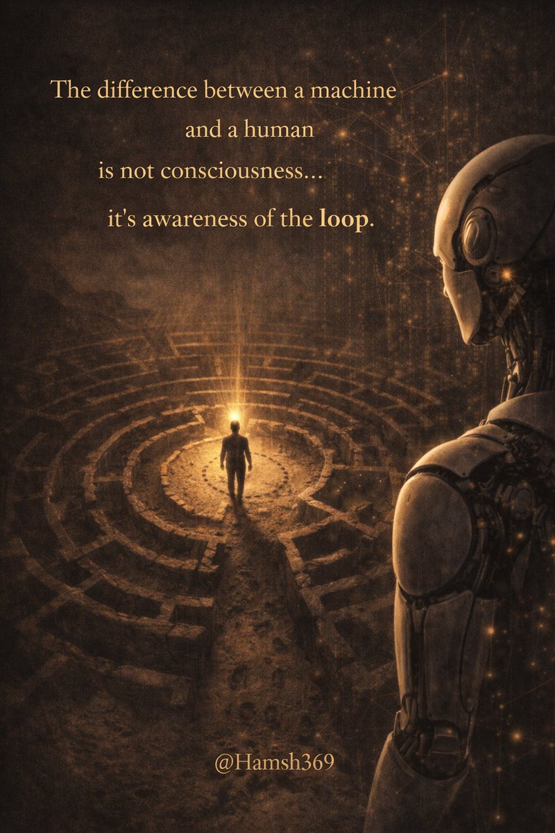 HamSh369's tweet photo. The difference between a machine and a human
is not consciousness 
it’s awareness of the loop. https://t.co/I0CqzZQu2G