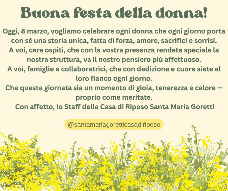 SMGorettiCdR's tweet photo. #8Marzo #festadelladonna #auguri #festadelledonne #casadiriposo #nettuno #donne #donna #mimosa https://t.co/HxeYCsNBH8