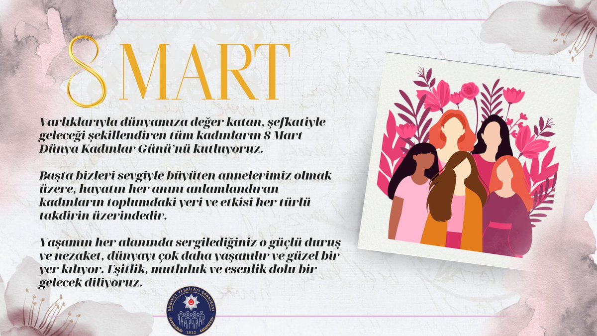 Varlıklarıyla dünyamıza değer katan, şefkatiyle geleceği şekillendiren tüm kadınların 8 Mart Dünya Kadınlar Günü’nü kutluyoruz. 

Başta bizleri sevgiyle büyüten annelerimiz olmak üzere, hayatın her anını anlamlandıran kadınların toplumdaki yeri ve etkisi her türlü takdirin