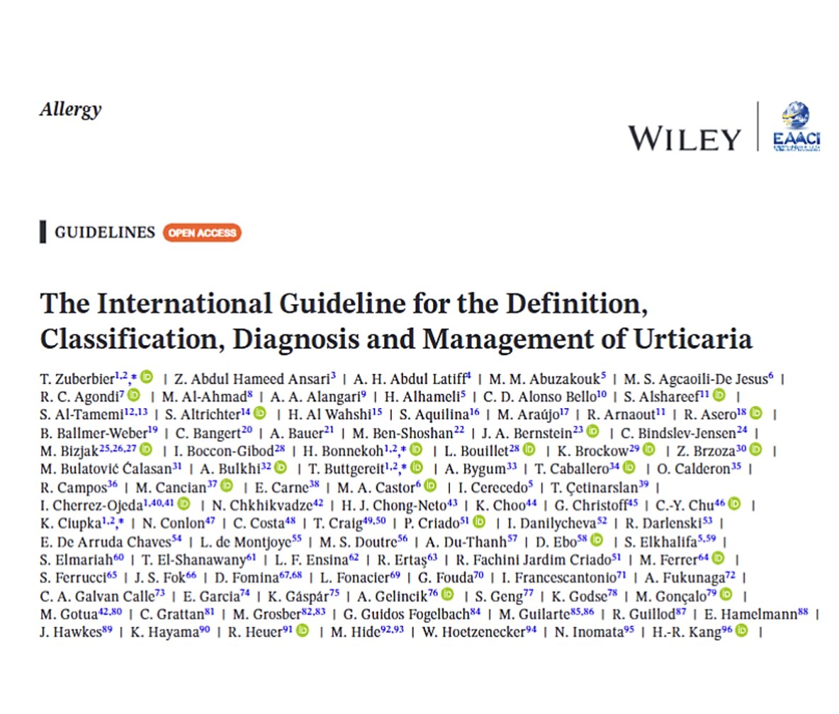 FlorinDanPopesc's tweet photo. #MustRead The International Guideline for the Definition, Classification, Diagnosis and Management of #Urticaria.  [Zuberbier T et al. Allergy. 2026 Feb 6. doi: 10.1111/all.70210] https://t.co/oD62GuMiwB https://t.co/dy7Q3kfknD