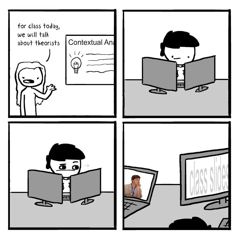 during an animation class we were talking about theorists to analyze and the girl next to me just had a picture of matpat pulled up