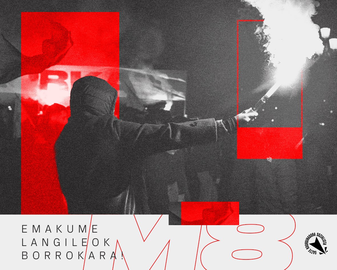 Gaur, martxoaren 8an, kaleak hartzeko deia egiten dugu <a href="/itaiasarea/">ITAIA</a>|k antolatutako mobilizazioetan. 

Matxismoaren aurka, esplotazio ekonomikoaren aurka eta emakume langileon eskubideen alde batu behar ditugu indarrak.

Emakume langileok askatzeko, sozialismoa eraiki!