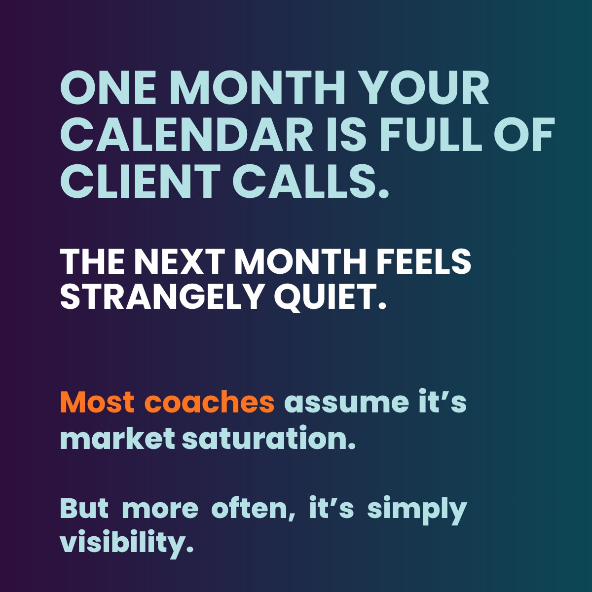 One strong month.
One slow month.
That’s not market saturation.

It’s visibility.

When clients can’t consistently find you, your pipeline becomes unpredictable.

#BusinessCoach #LeadershipCoach #ClientAcquisition #OnlineVisibility #SEOForCoaches