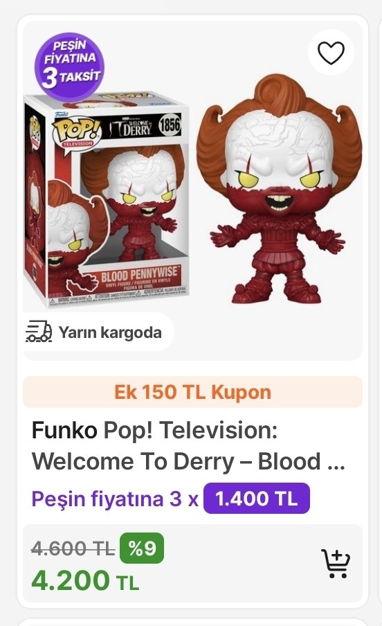 Funko'nun kendi sitesinde 15 dolar (661 tl) olan Pennywise, yerel satıcıda 4200 tl :D

Hırsızlık bu başka hiçbir şey değil