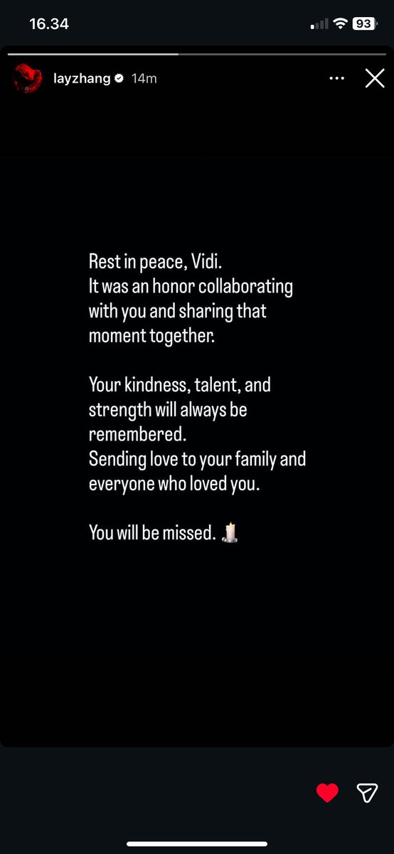 baemyeonnie's tweet photo. Lay expressed his condolences on his Instagram story for Vidi Aldiano, it was very touching💔🥺 https://t.co/0jDRqmBBrS