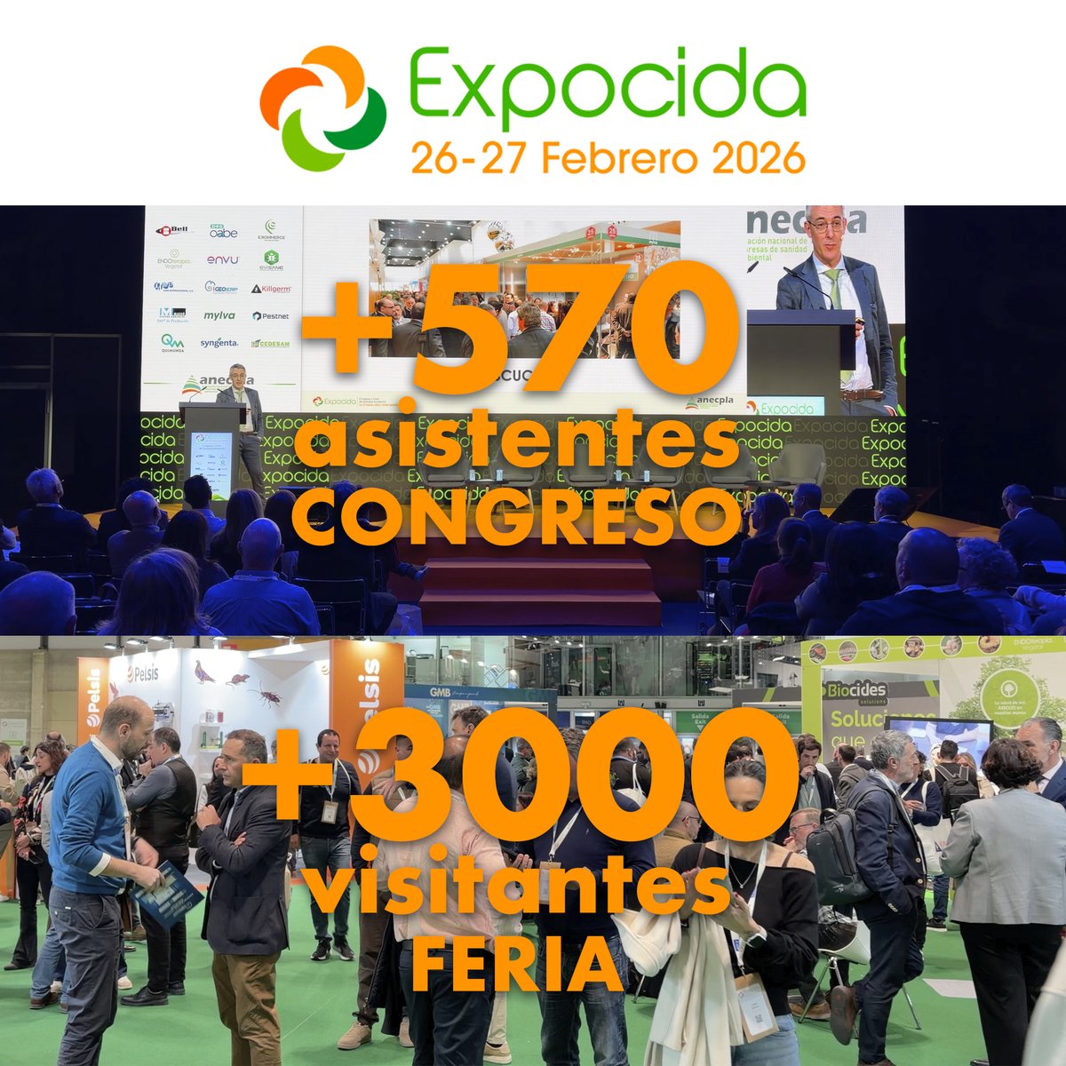 anecpla's tweet photo. ¡GRACIAS por hacer de EXPOCIDA 2026 un éxito!

La semana pasada vivimos una edición extraordinaria de EXPOCIDA, el punto de encuentro de referencia para el sector de la sanidad ambiental y el control de plagas.

Más de 570 profesionales participaron en el Congreso y más de 3.000 visitantes recorrieron la Feria, compartiendo conocimiento, innovación y compromiso con la salud pública.

Desde ANECPLA queremos expresar nuestro más sincero agradecimiento a todos los asistentes, así como a patrocinadores, expositores y colaboradores, cuyo apoyo y confianza han sido fundamentales para hacer posible este gran evento del sector.

Gracias por seguir impulsando juntos el desarrollo, la profesionalización y la visibilidad de la sanidad ambiental.

Nos vemos en la próxima edición.

#EXPOCIDA #SanidadAmbiental #ControlDePlagas #EXPOCIDA2026