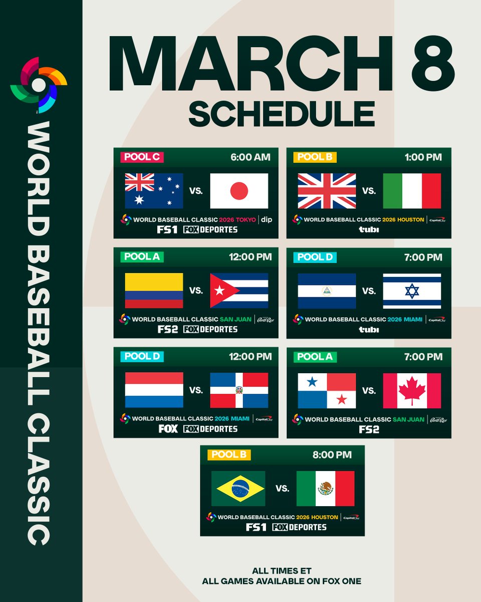 Seven more #WorldBaseballClassic games for you today!