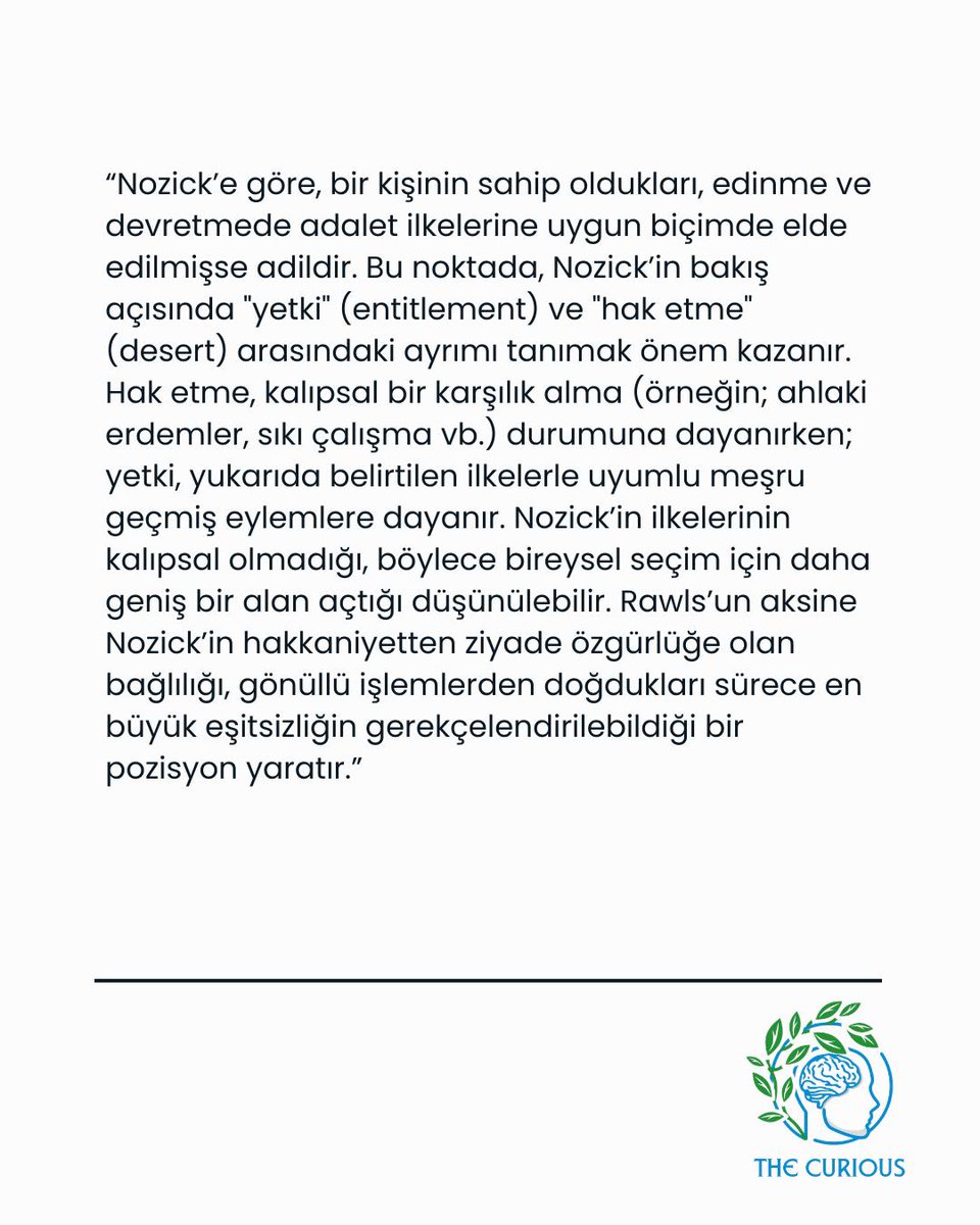 "Adalet, ekonomik eşitsizlikle ne derece uyumludur? Bazıları için 'adil' ve 'eşit' kavramlarını birbirini güçlendiren kavramlar olarak düşünmek sezgisel olsa da, eşitsizliğin hangi ölçüde kabul edilebilir olduğu modern adalet teorilerinin en kritik sorularından biridir. ... Bu