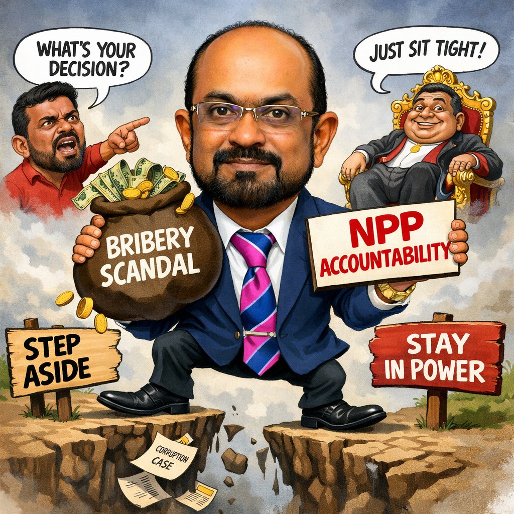 RehanJayawick's tweet image. Energy Minister Kumara Jayakody has been indicted under the Bribery Act over a 2016 procurement decision. Will he at least temporarily step aside in keeping with the NPP’s much-spoken accountability standards, or will this follow the same path as the Speaker saga?

#lka