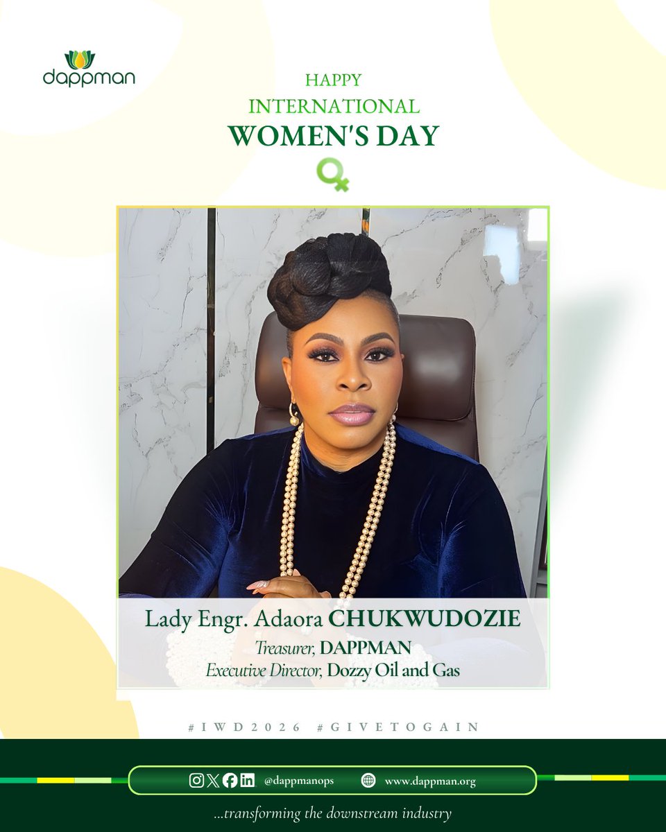dappmanops's tweet photo. Today, we celebrate the powerhouse women at the helm of DAPPMAN member companies. Their commitment to giving back through mentorship, leadership, and operational excellence is our nation's greatest gain.

Happy International Women’s Day! 🇳🇬💐

#IWD2026 #DAPPMAN #GiveToGain https://t.co/zi1mbUU3fm