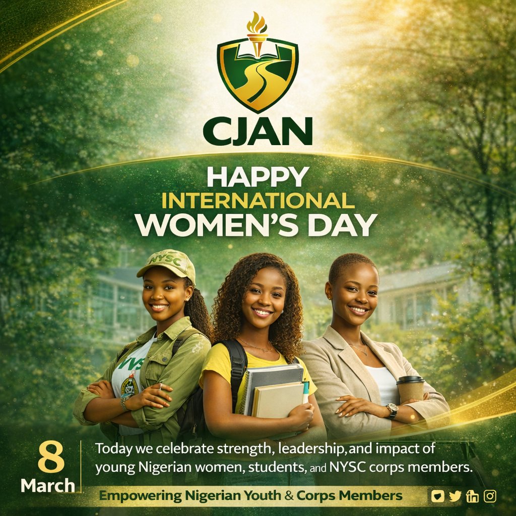 corpersjourney's tweet photo. Today we celebrate strong women, bold dreams and unstoppable ambition.
From NYSC corps members to young professionals, women are shaping the future every day.

#InternationalWomensDay
#IWD2026
#WomenEmpowerment
#CJAN
#YouthLeadership https://t.co/zps7dKDuny