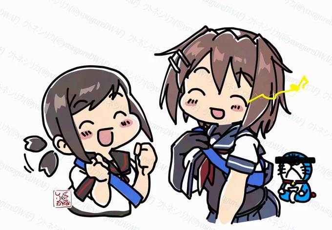 青タスキをした吹雪さんと古鷹さんの二隻放置をしていたら自分の可能性が素粒子レベルで存在します