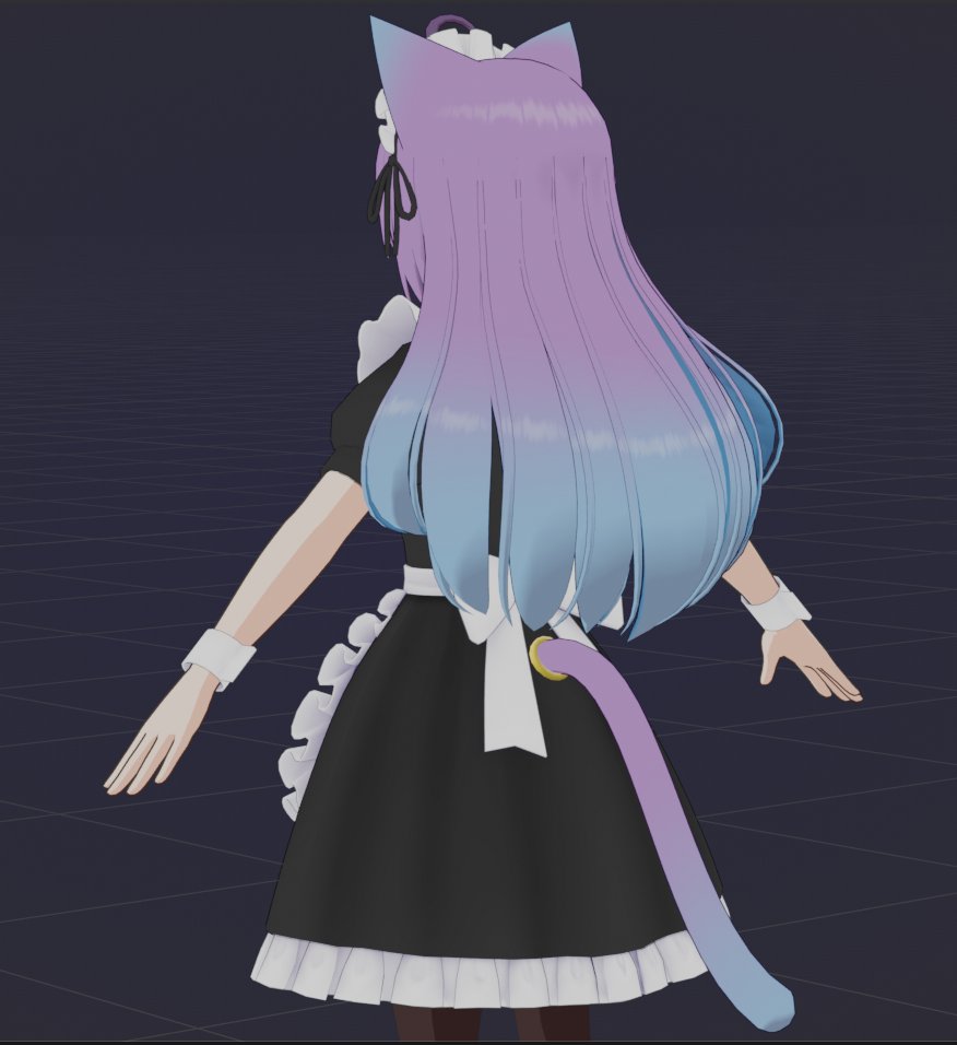 ケモ耳メイドの髪に色付けしてハイライトを描いてみました。尻尾も付けました。

#Blender