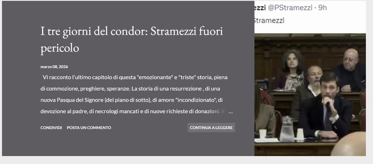 AlanPanassiti's tweet photo. https://t.co/I5EUhIp7TQ

Il racconto sintetico dei tre giorni del condor #Stramezzi

Colpi di scena, preghiere, denunce e presunti avvelenamenti, auguri scambiati per vaticini, articoli di giornale e intrighi internazioni.
E poi il lieto fine a #Roma con l'annuncio del risveglio https://t.co/R3LucQVnxZ