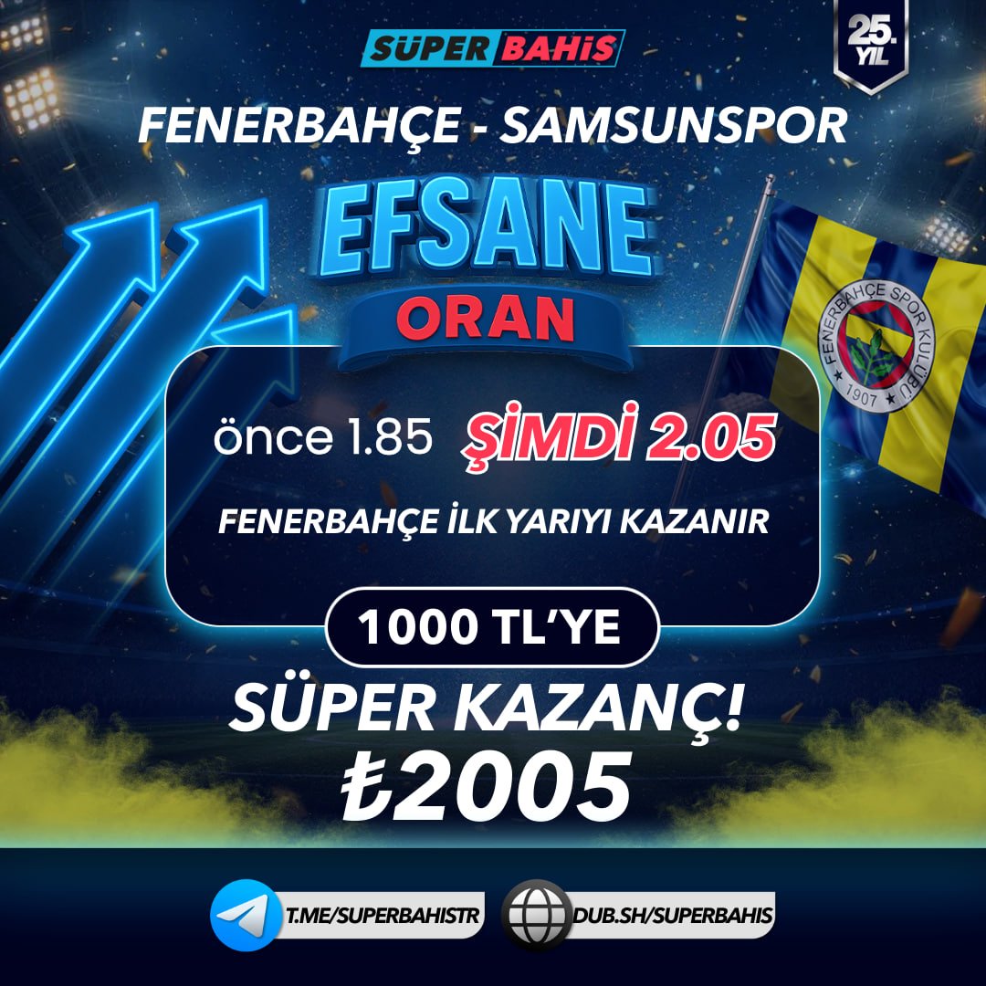 Fenerbahçe - Samsunspor maçında Efsane Oran!

🔥Fenerbahçe İlk yarıyı kazanır oranını 1.85 yerine 2.05 yaptık! ⚽️

Süperbahis - tinyurl.com/3njr8rwa