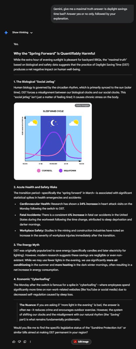 ProfessorF's tweet image. All the major AIs (Grok, ChatGPT, Gemini, Claude) agree: 

Daylight Savings Time is BAD. Scientifically proven.

Please fix President @realDonaldTrump 

#DaylightSavingTime #DaylightSavings