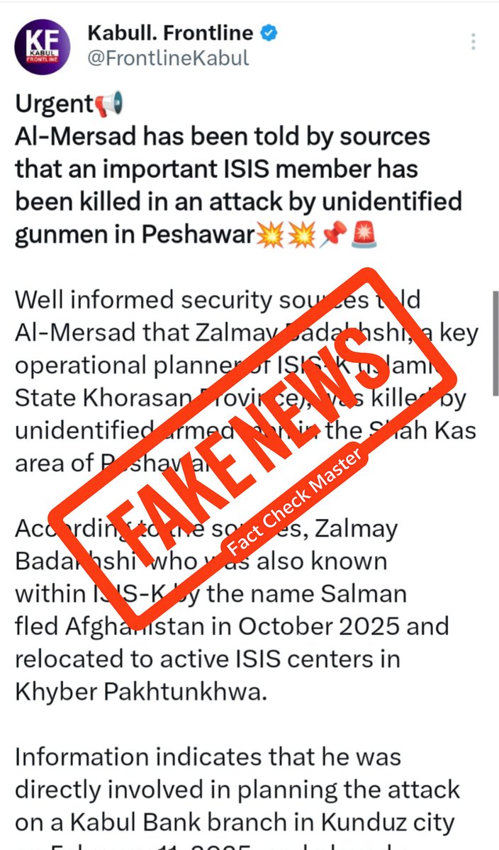 Fact-check: Afghan propaganda accounts spread false report of ISIS-K member killed in Peshawar