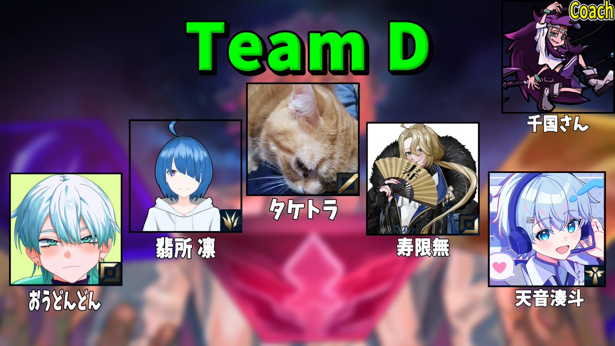 4チーム参加者一覧
左から順にTop,Jg,Mid,Adc,Supです！