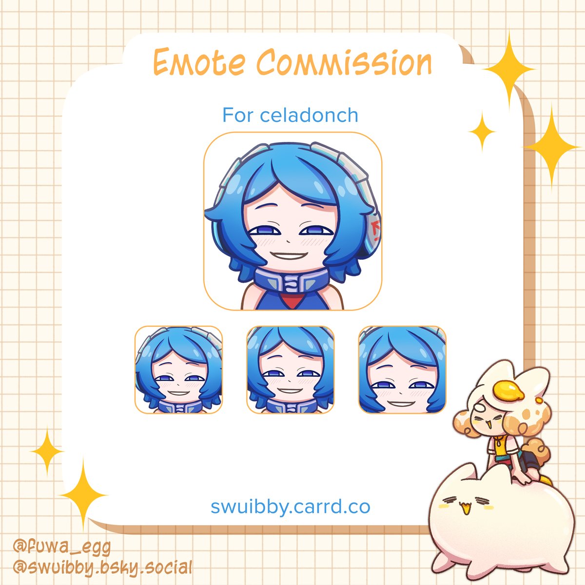 ✨Static Emote Com for <a href="/CeladonCh/">Celadon (Loading 5%...)</a> ✨
Thank you for your support 💙

#swuibbysideup #vtuber #sgvtuber