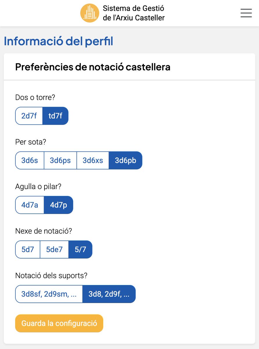 sigac_cat's tweet photo. 🚨 ATENCIÓ PSICÒPATA DELS CASTELLS 🚨
Ja pots crear-te un compte al SiGAC 👇
https://t.co/hkRsqlz5ZC
Per què?
⚙️ Per configurar la notació dels castells com vulguis.
Manies personals sota control!
Activa el teu mode psicòpata i deixa el SiGAC al teu gust.
#SiGAC #castells https://t.co/zt30Lix1qU