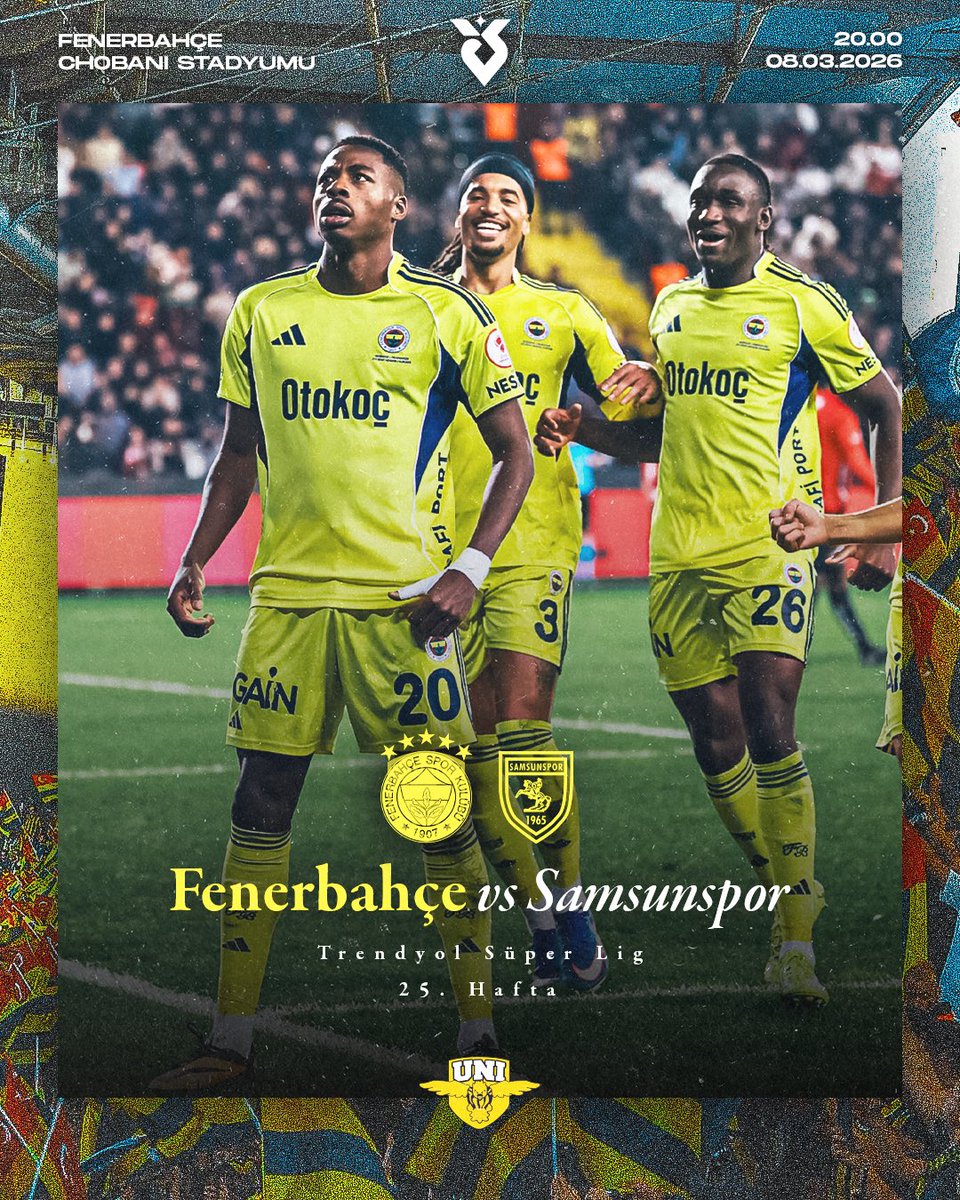 🔥 #SaldırFener
🏆 Trendyol Süper Lig 25. Hafta
🆚 Samsunspor
⏱ 20.00
🏟 Fenerbahçe Chobani Stadyumu