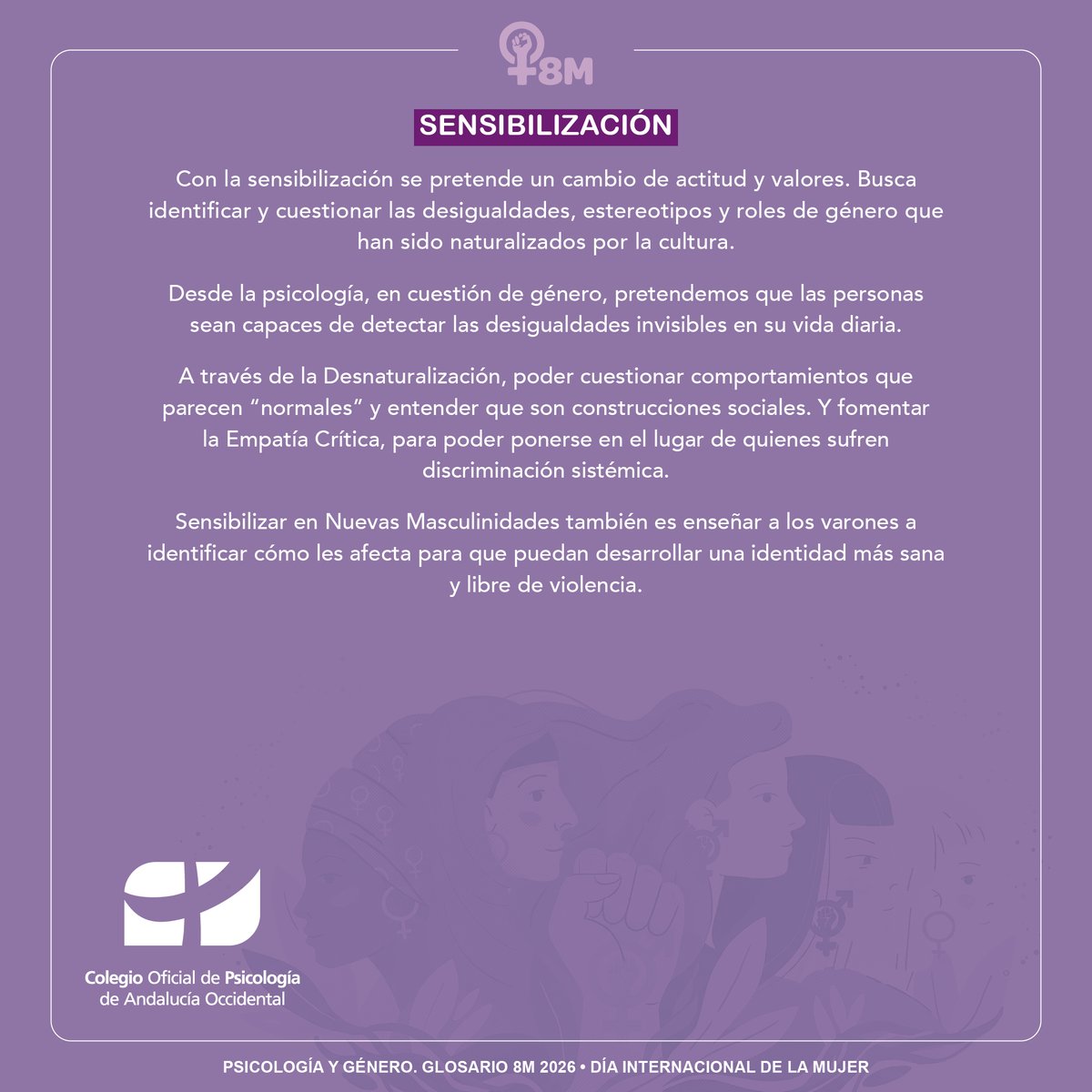 COP_AO's tweet photo. #8M Más allá de felicitar a las mujeres en su Día Internacional, el @COP_AO 
⚧️ Llama al apoyo y la reivindicación de la #igualdad real #NoMeFelicitesyReivindica
⚧️ Y divulga un glosario de conceptos desde la perspectiva de #Psicología y de #Género 
Ver hilo🧵
cc @cop_psicologia https://t.co/6E62Px960W