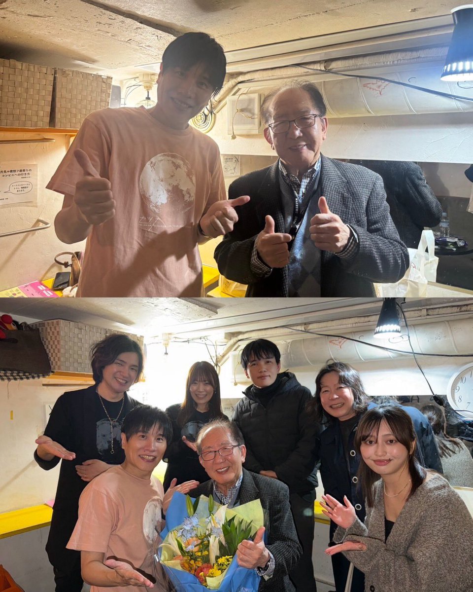 tsubasa0106's tweet photo. ツアー東京公演！月見ル君想フ🎤
来てくれたみんなありがとう！久しぶりの東京公演、待っていてくれたみんながいて、嬉しかったです！

遠征組のみんなも！東京まで本当にありがとう！

会場のスタッフの皆さんも、良い方ばかりで本当にありがとうございました。

サポートしてくれたピアノの隆治くん！バイオリンの藤縄さんにも感謝🙏

スタンド花、そして他にも沢山のお花やお土産もありがとう！！

サンミュージックの相澤会長も来て下さり、まさかの会長が今日誕生日という😳
しかも喜寿！！めでたい！㊗️
改めて、おめでとうございます！

次の公演は4/5 広島！！
ツアーもあと2公演！

インフルでチケット購入者のキャンセルも数名ありました。体調壊してるみんなはお大事に！また次の公演で待ってます🙌

#立川翼
#冨永隆治
#藤縄陽子
#月見ル君想フ
#豚汁
#調べたら九州の一部がぶたじるらしい
#俺はぶたじると言ってます
#でもほとんどの人がとんじるでした
#ぶたじるVSトン汁争い
#ありがとう