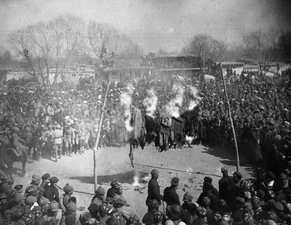 This is the Red Army burning burqas and other Islamic veils on March 8, 1927, in honor of International Women’s Day in the town square in Andijan, Uzbekistan.

Forced secularization of Central Asian countries by the Soviet Union is one of the reasons they are not like Afghanistan