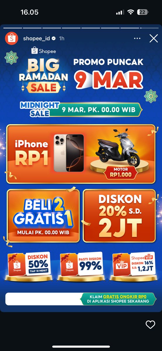 kalo malem ini berhasil dapet iphone rp1 tiap 10 menitnya shopee, gue janji bakal rajin update ios dan gak malas charge hp lagi #ShopeeMidnightSaleMalamIni