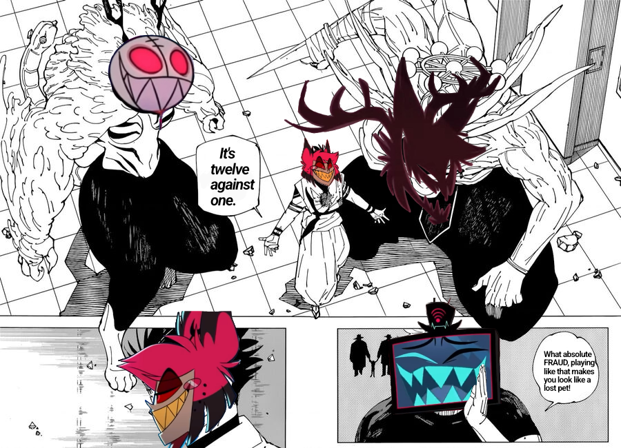 Sk_kunasagi's tweet photo. Summary of the classic Battle in Pentagram

#hazbinhotel #HazbinHotelVox #HazbinHotelalastor #vox #alastor https://t.co/GNmU4SHDUh