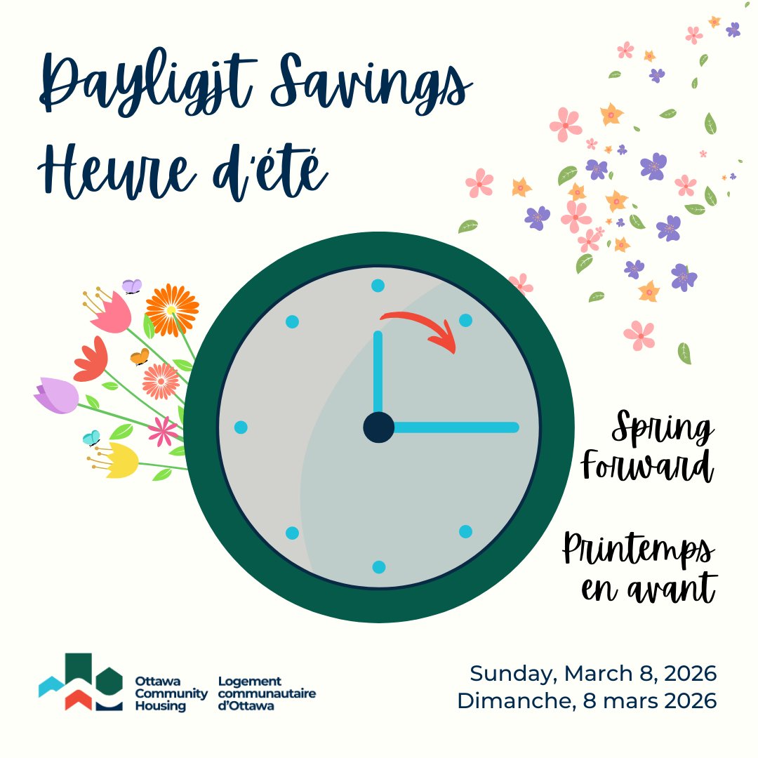 OCH_LCO's tweet image. Have you set your clocks forward by one hour yet? Today is Daylight Savings!

Avez-vous avancé l'heure? Aujourd'hui, c'est le passage à l'heure d'été!
#SpringForward #DaylightSavings #DaylightSavingTime
