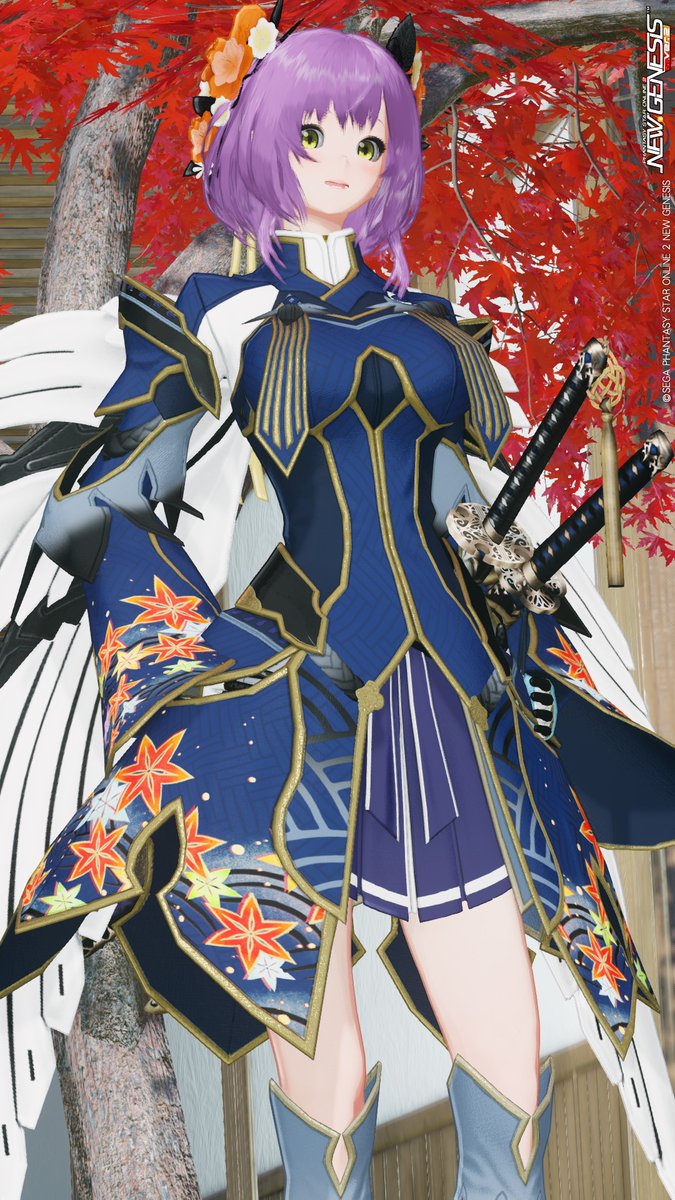 ronnmina's tweet photo. #PSO2NGS_SS 

ウォンド対応の剣や刀型迷彩があったらほしくなります🗡️
ということで艶武麗護刀を買いました、同��くウォンド対応刀型迷彩のビクシュサンジコウは鞘が背面に来る��に対しこちらは腰部左側という違いがあります！

そして刀ということでコスチュームは火を継ぐ真衣/Bを合わせました✨ https://t.co/7uNA7UDF4m