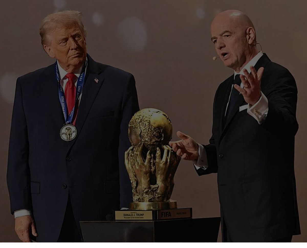En 12/2025 el presidente de la FIFA, sr. Infantino, le daba el premio de la PAZ a Trump. Con esa visión, es posible q el próximo se lo de a Netanyahu. 😨😨😨😢😢😢😭😭😭