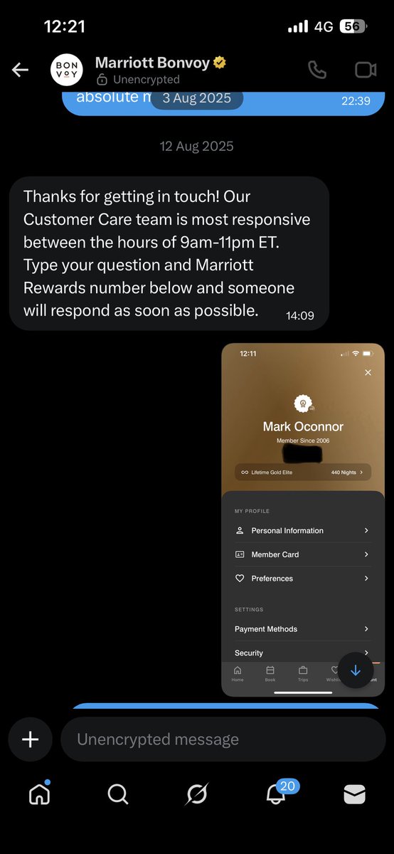 Mark_O__'s tweet photo. @Marriott @MarriottBonvoy @MarriottIntl  - message sent back in August 2025 and 7 months on no reply….. Customer Experience at its very best. #marriotthotels #lifetimegold #customerexperence https://t.co/33PcEbPCMi