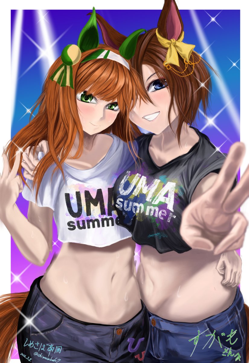 shimesaba67's tweet photo. #イラスト #ウマ娘 #umamusume 
（ ﾟДﾟ）くらえや！ｺﾞﾙｧ！！

描かせていただきました、
描いていくうちに気がつくのが
「え？なんか、この絵スケベじゃない？！」って事に気がついていくんですよね･･･ｗ

ウマ娘百合ティーダービー必修科目として、すがもさんの作品は読んでます❤ https://t.co/M1kZgRuO6D