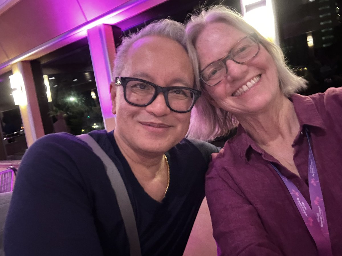 stage4kelly's tweet photo. Thank you @hoperugo & @gotoPER for inviting me to give the patient KN at #MBCC26. Never got to the beach in Miami Beach but got to see some dear colleagues - and loved the conversation about life with MBC with you Hope, the person who is a major factor in me being #NotDeadYet https://t.co/dCMKSFU5CC