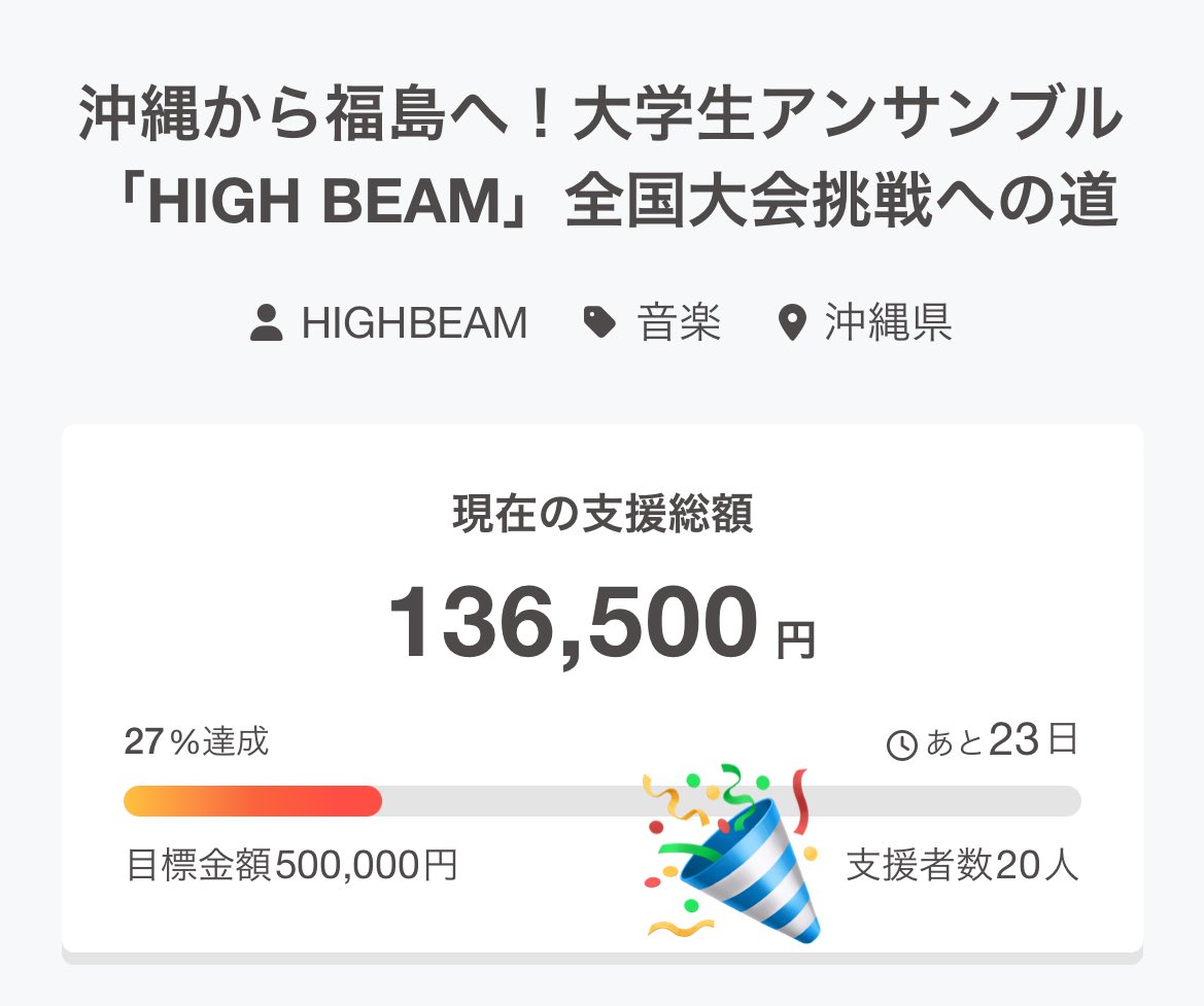 HIGHBEAM_oki's tweet photo. 🌟支援者20人突破！🌟

ありがたいことに、クラウドファンディングの支援者数が20人を突破いたしました🎉
たくさんの方からの支援を胸に、迫る福島まで駆け抜けていきます！

引き続き、応援よろしくお願いいたします✨ https://t.co/kC03x9w53q